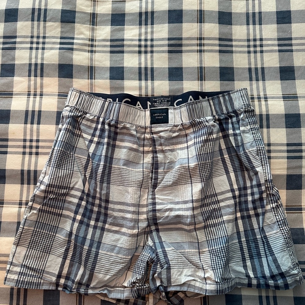 American Eagle Outfitters Plaid Boxer Shorts - Tan and Navy